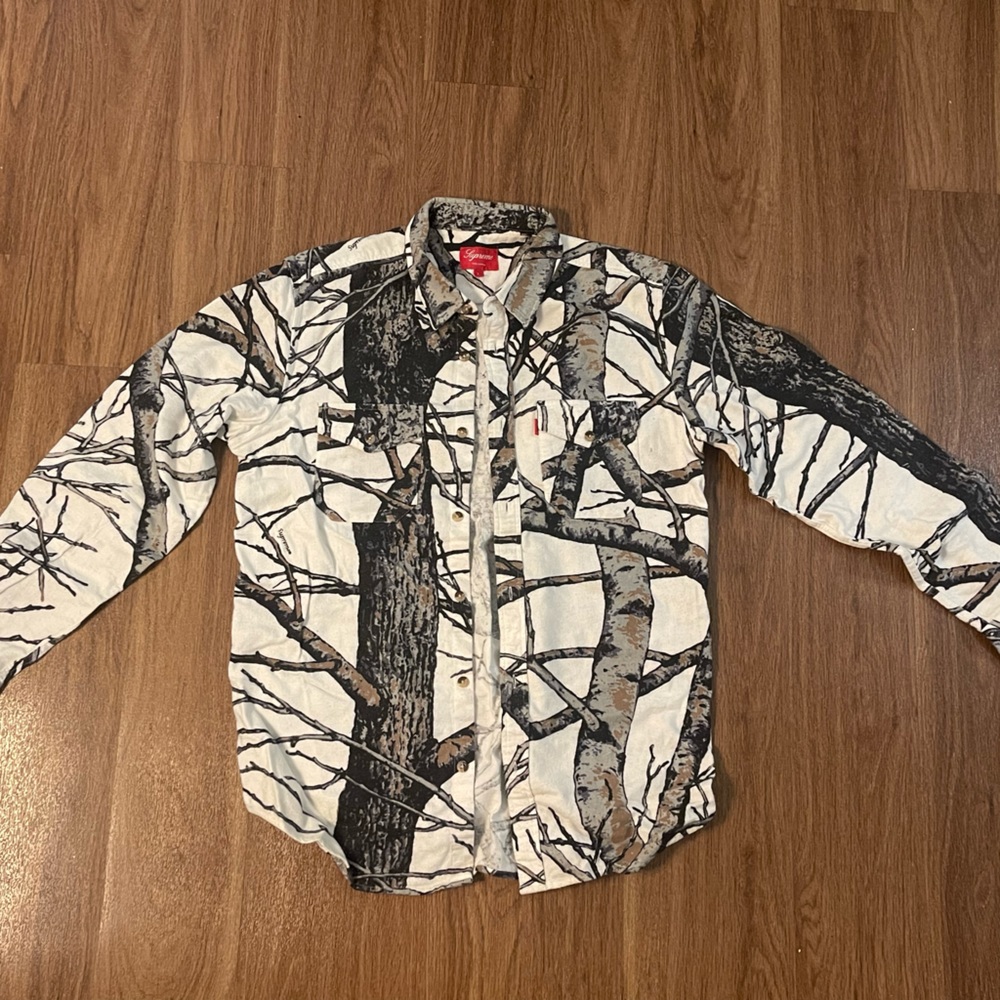 Supreme White Tree Camo chamois Shirt Large FW 2012 Rare